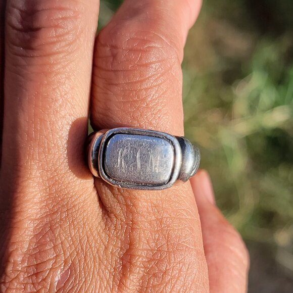 Heavy solid 925 sterling silver vintage engraved monogram ring - Picture 13 of 16